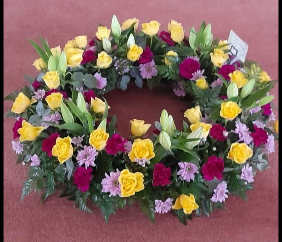 Sympathy flowers at the church